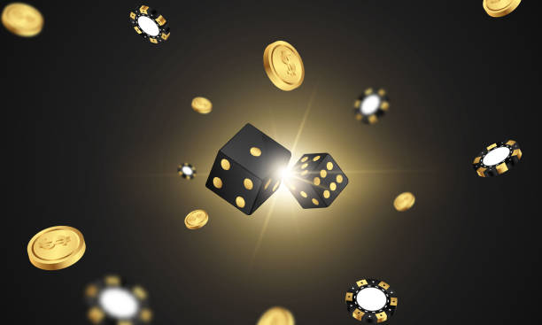 Casino banner jackpot design decorated with golden glittering playing prize sign coins.